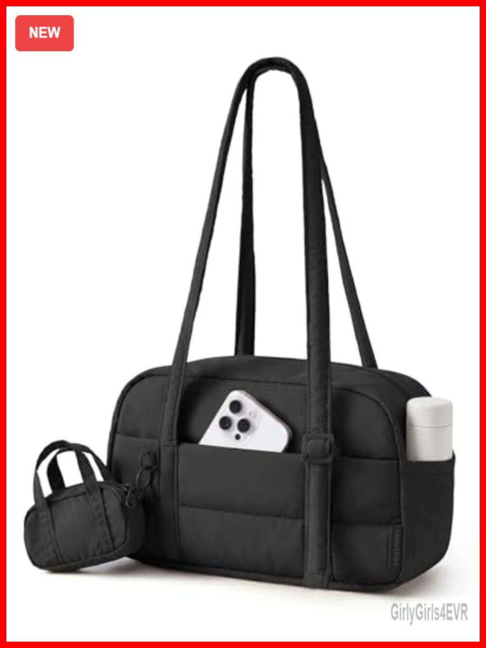 Quilted Puffer Shoulder Bag Small Tote Handbag with Side Pockets